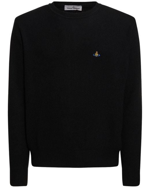 Vivienne Westwood Black Logo Embroidery Mohair Knit Sweater for men