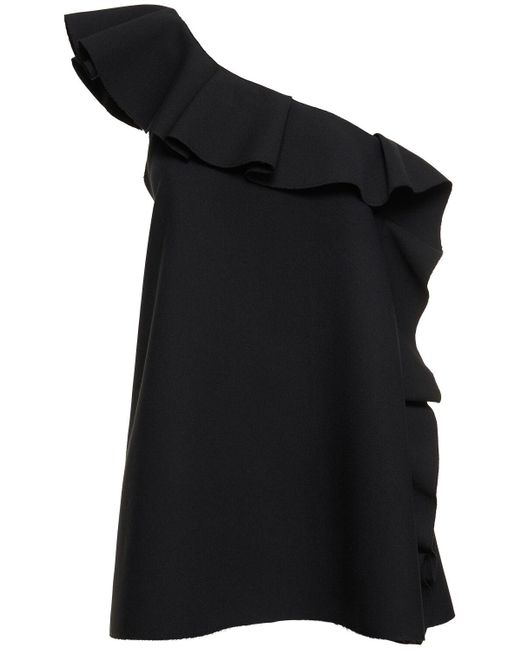 MSGM Black One-Shoulder Ruffled Mini Dress