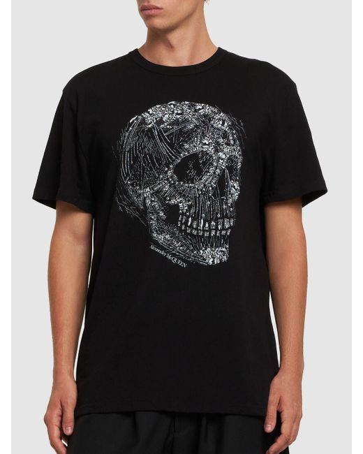 Alexander McQueen T-shirt Aus Baumwolle Mit Kristallschädel in Black für Herren