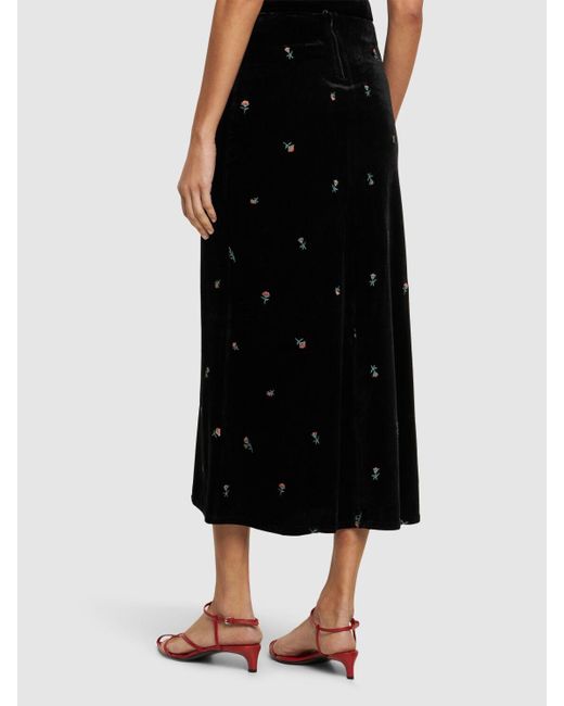 WeWoreWhat Black Embroidered Velvet Midi Skirt