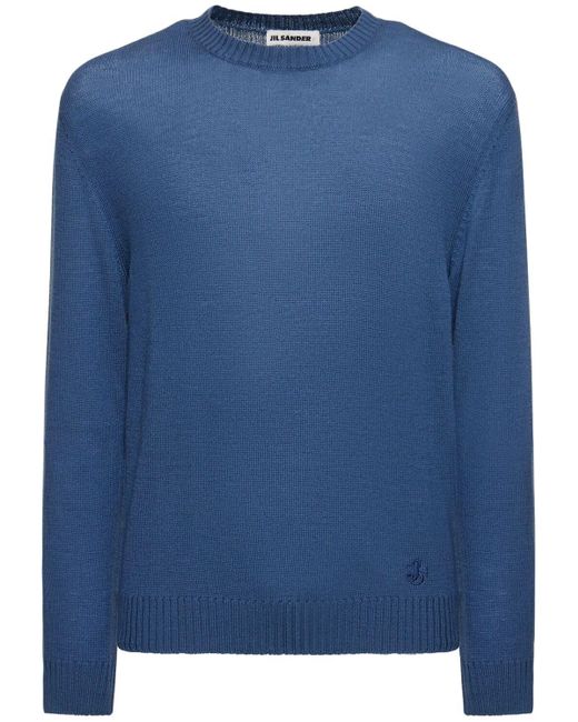 Jil Sander Blue Extra Fine Knit Wool Sweater for men