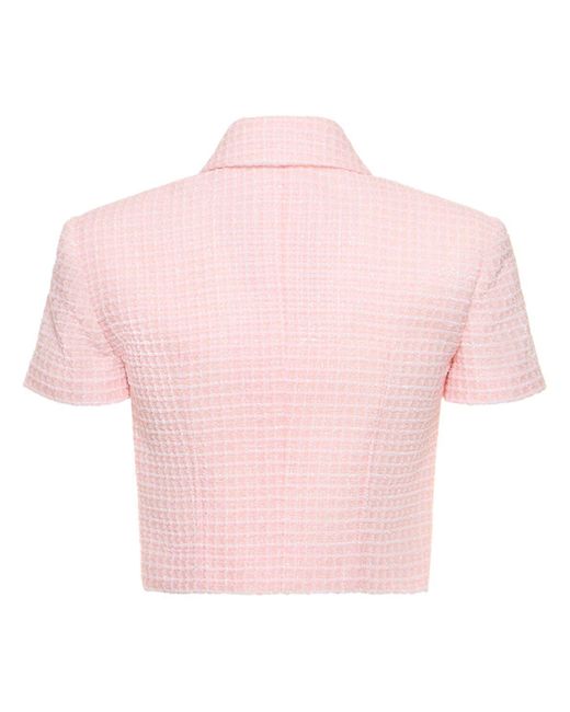 Alessandra Rich Pink Sequined Tweed Crop Top W/Bow