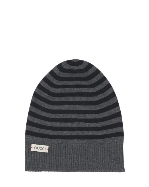 Gucci Gray Stripes Wool Knit Beanie Hat for men
