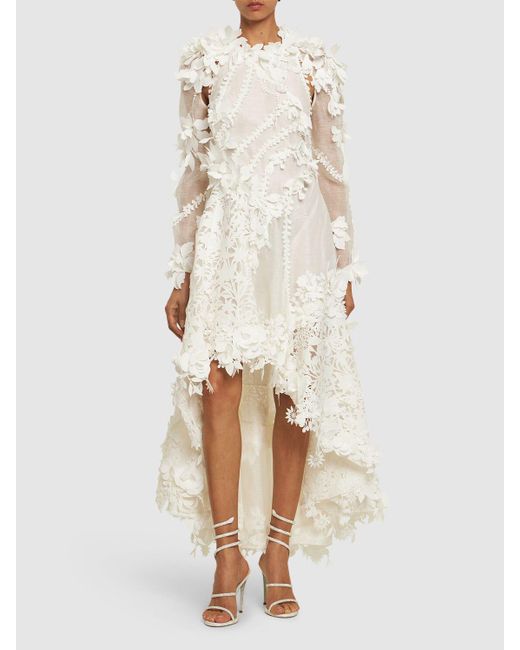 Zimmermann White Tranquility Linen & Silk Lace Midi Dress