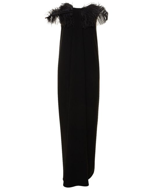 16Arlington Black Mirai Tech Crepe Long Dress W/Feathers