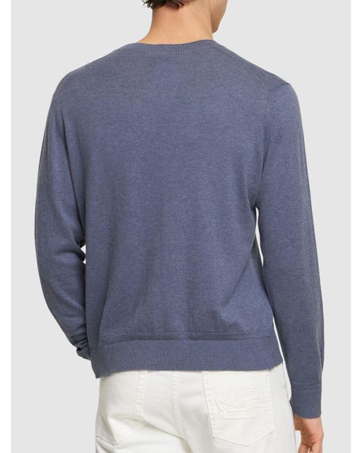 Etro Blue Logo Cotton & Cashmere Crewneck Sweater for men