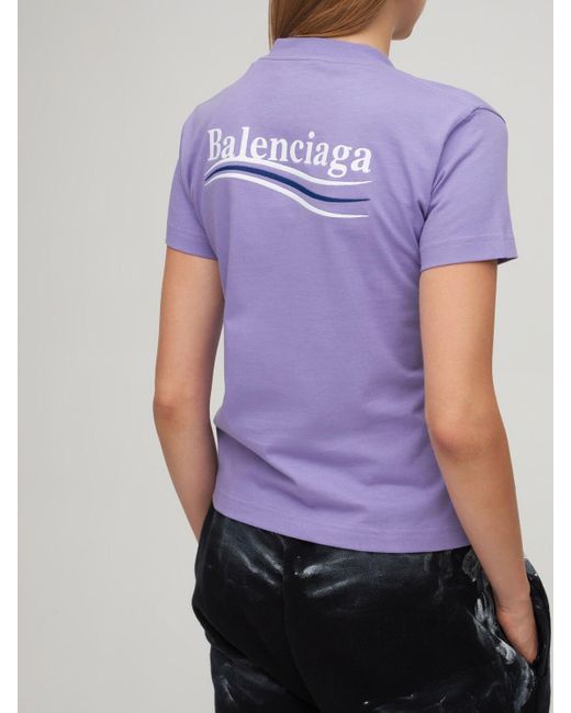 Camiseta De Algodón Con Logo Bordado Balenciaga de Algodón de color Morado  | Lyst