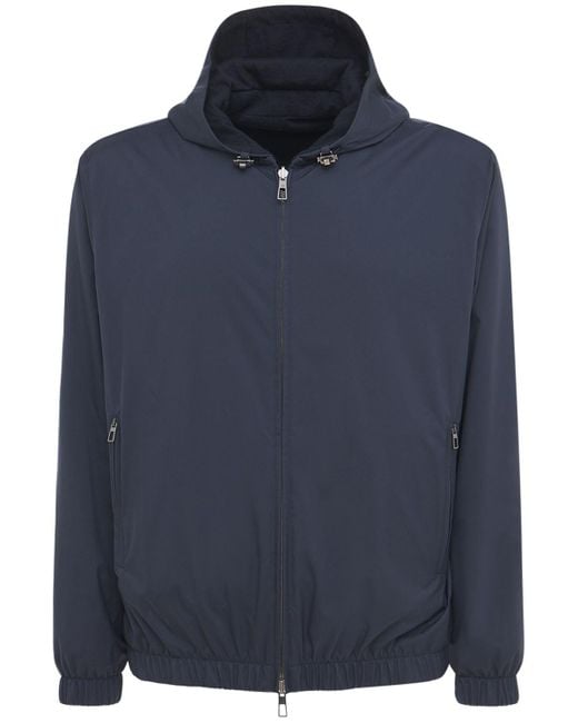 Loro Piana Reversible Windmate Hooded Bomber Jacket in Blue/Navy (Blue