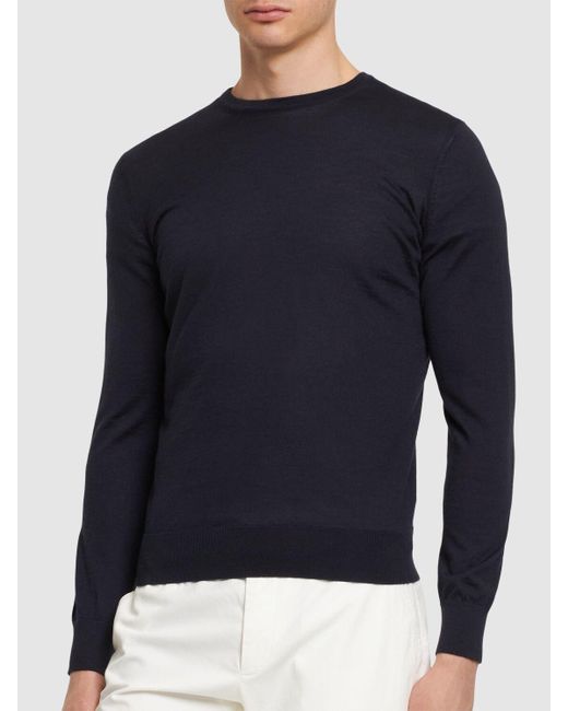 Zegna Blue Cashmere & Silk Crewneck Sweater for men
