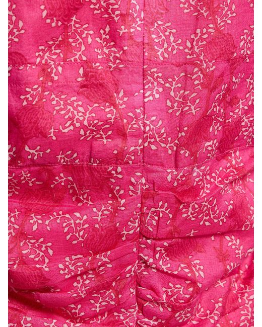 Isabel Marant Pink Galaor Puff Sleeve Cotton Crop Top
