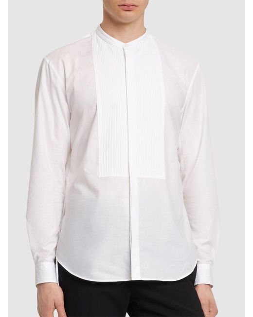 Camicia in cotone con plastron di Giorgio Armani in White da Uomo