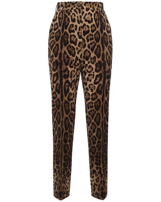 Pantaloni dritti vita alta leopard di Dolce & Gabbana in Brown