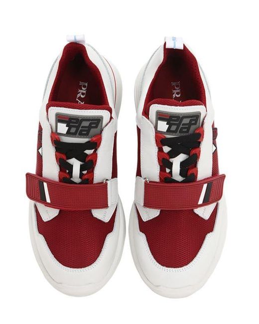 prada white and red sneakers