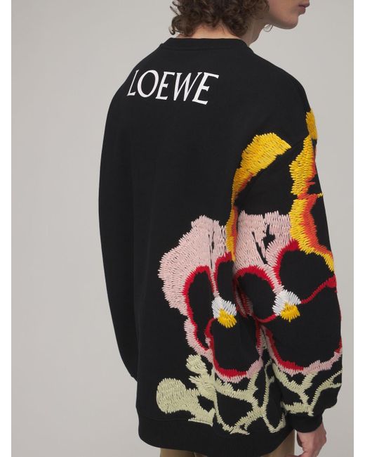Loewe Pansies Embroidery Cotton Sweatshirt in Black for Men | Lyst