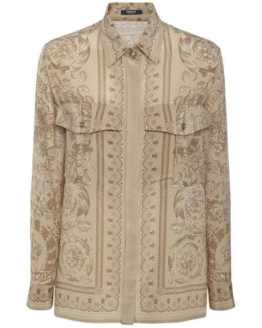 Camicia in crepe de chine stampata di Versace in Brown