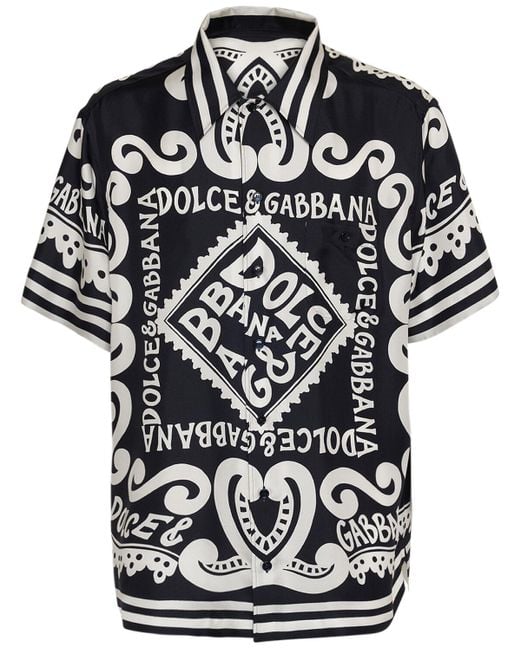 Dolce & Gabbana Bowlinghemd Aus Seidentwill Mit Druck in Black für Herren