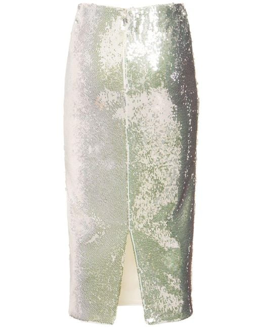 ROTATE BIRGER CHRISTENSEN Green Sequined Pencil Skirt