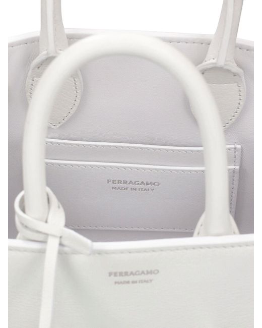 Ferragamo White Mini Hug Leather Top Handle Bag