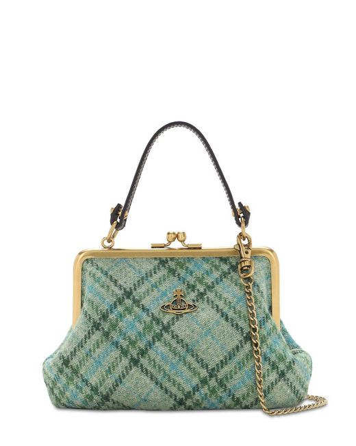 Vivienne Westwood Green Elena Tartan Wool Top Handle Bag