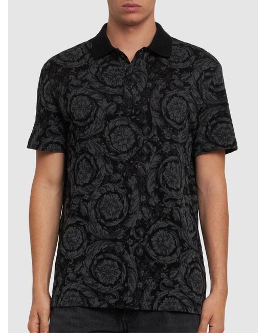 メンズ Versace バロッコ ジャカード コットンピケ ポロ Black