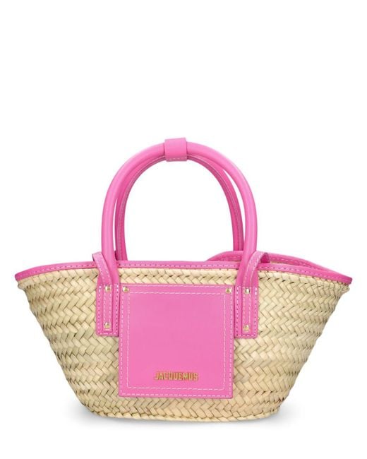 Jacquemus Pink Le Petit Panier Soli Raffia Leather Bag