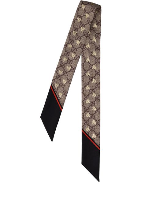 Gucci Natural Gg & Bee Printed Silk Twill Neck Bow