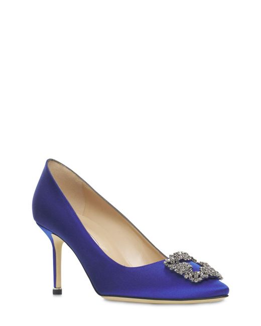 Manolo Blahnik Purple 70mm Hohe Pumps Aus Spitze Und Satin "hangisi"