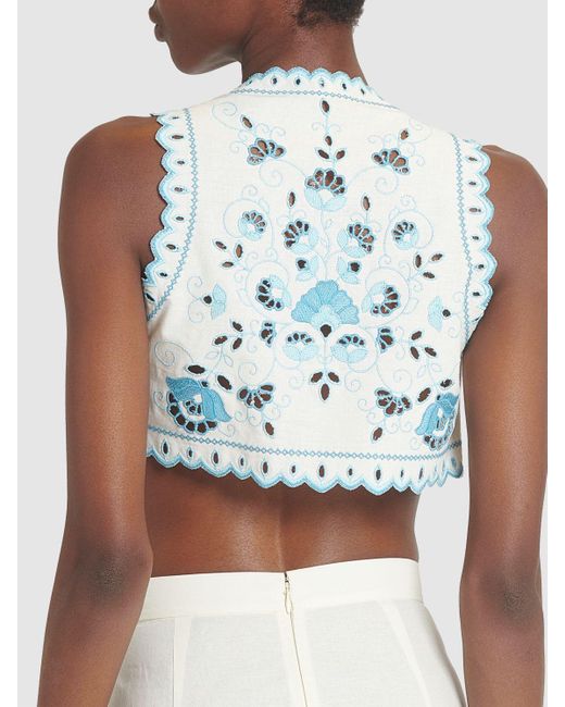 Etro Blue Broderie Anglaise Cotton Crop Top