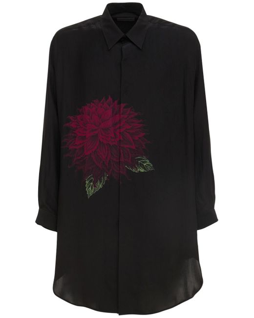 Yohji Yamamoto Black Dahlia Print Silk Long Shirt for men