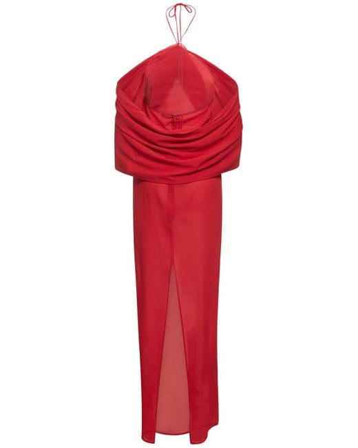 Magda Butrym Red Silk Off-Shoulder Long Dress