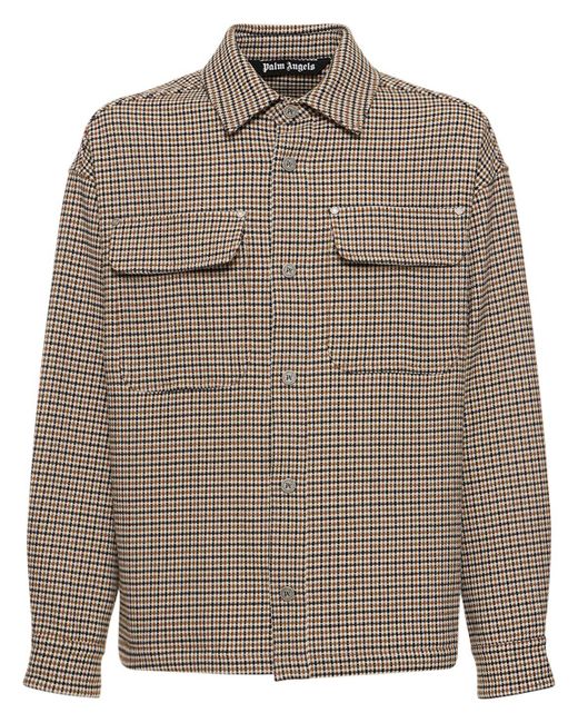Palm Angels Brown Checked Cotton Overshirt W/logo for men