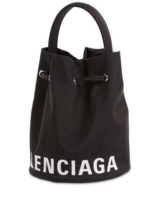 Balenciaga Synthetic Xs Wheel Logo Print Nylon Bucket Bag in Black 