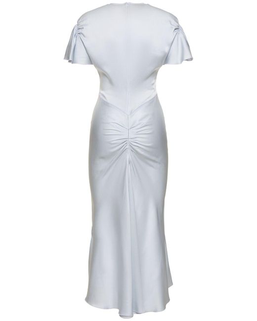 Victoria Beckham White Gathered Sleeve Viscose Blend Midi Dress