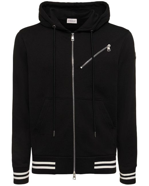 Cotton fleece zip-up sweatshirt di Moncler in Black da Uomo