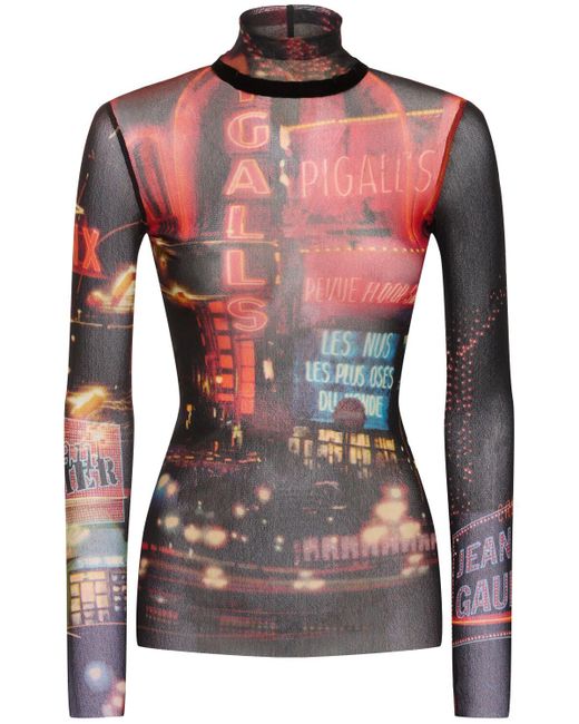 Mujer Top De Malla Estampada Jean Paul Gaultier de color Black