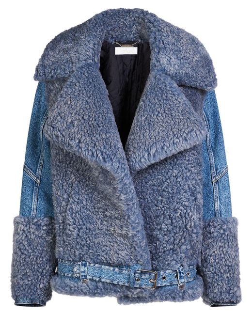 Chloé Blue Belted Denim & Shearling Jacket
