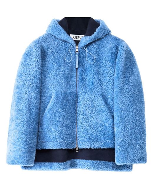 Loewe Hooded Shearling & Nappa Leather Jacket in Blue - Lyst