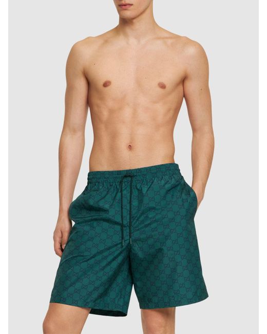 Gg nylon swim shorts di Gucci in Green da Uomo