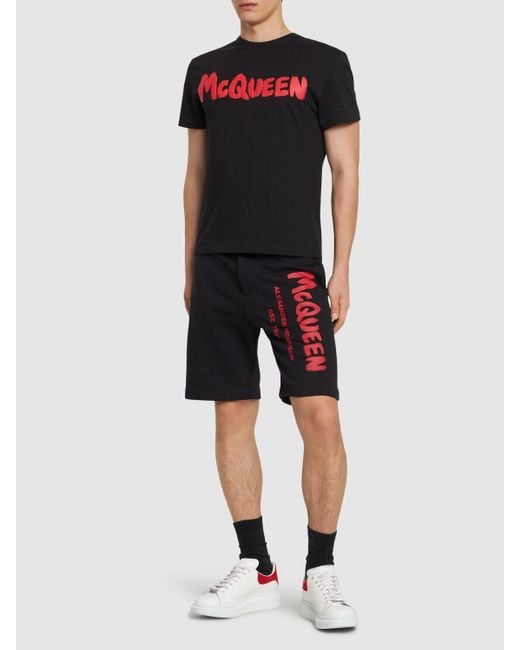 T-shirt en coton imprimé graffiti Alexander McQueen pour homme en coloris Black
