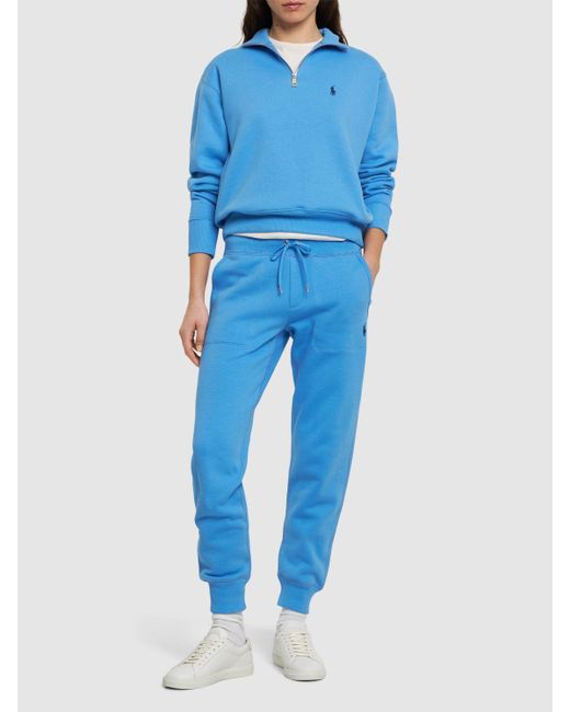 Pantaloni mari in felpa di misto cotone di Polo Ralph Lauren in Blue