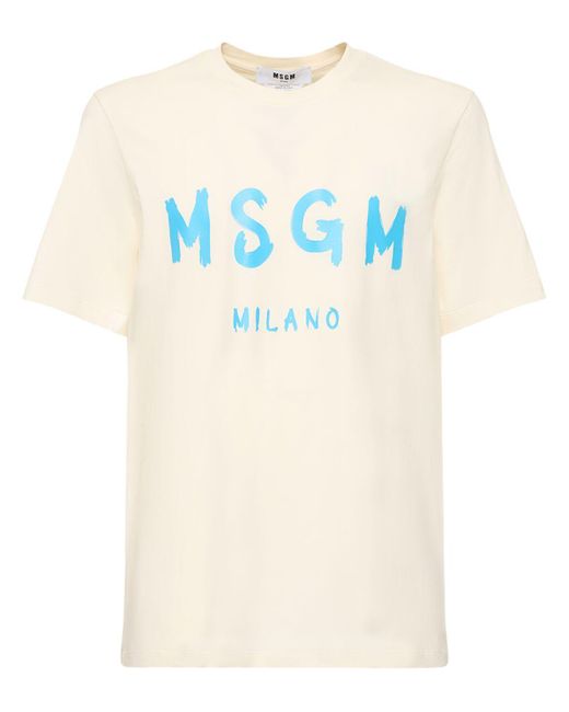 Camiseta de jersey de algodón con logo MSGM de hombre de color Blue