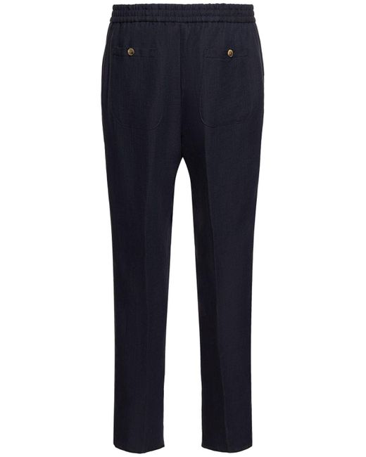 Etro Blue Straight Linen Pants for men