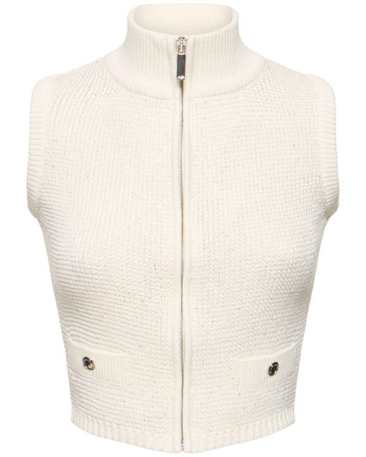 Alessandra Rich Natural High Neck Sequined Knit Vest W/zip