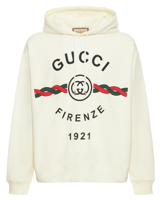 Gucci Firenze 1921 Cotton Hoodie in Natural for Men | Lyst