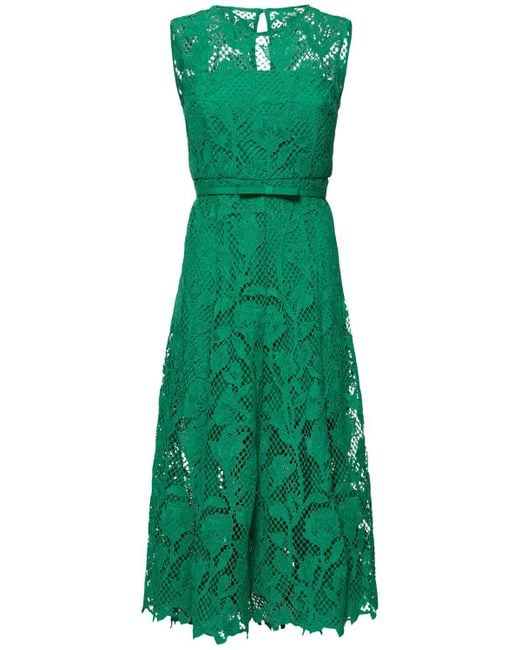 Mujer Vestido Midi De Encaje Sin Mangas Self-Portrait de color Green