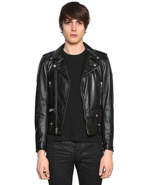 Saint Laurent Blood Luster Leather Biker Jacket in Black for Men
