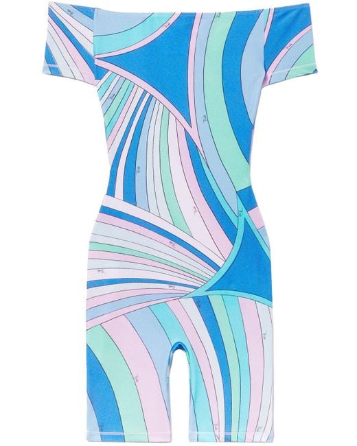 Emilio Pucci Blue Printed Shiny Lycra Jumpsuit