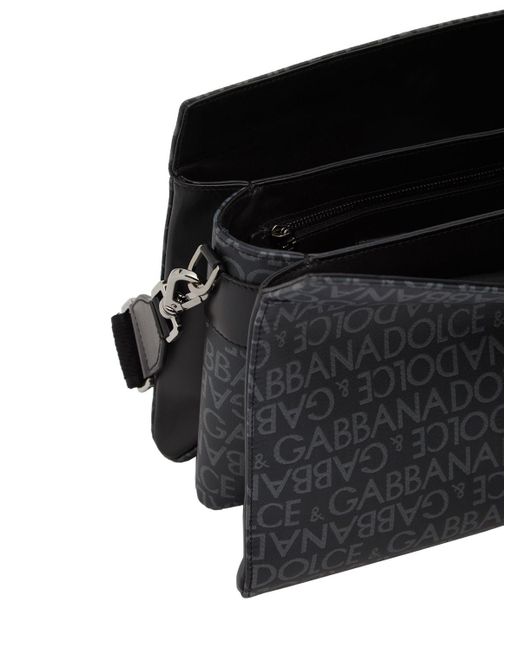 Dolce & Gabbana Black Logo Jacquard Messenger Bag for men