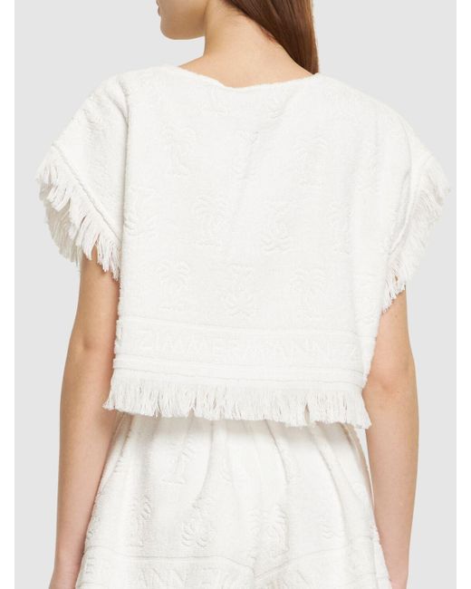 Zimmermann White Alight Cotton Toweling Crop Top