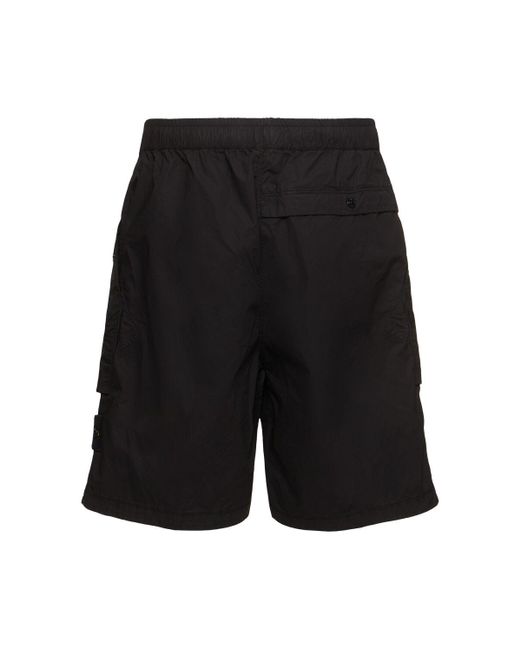 Stone Island Black Cotton Blend Logo Patch Shorts for men